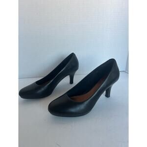 Clarks Arista Viola Black Leather High Heel Dress Pump Shoes Size 8.5